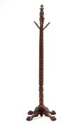 Stained and Carved Wood Standing Hat Rack