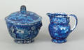Historical blue Staffordshire covered sugar and creamer 19th c