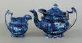 Historical blue Staffordshire teapot and creamer 19th c
