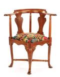 English Corner Chair w Needlepoint Seat 18th C