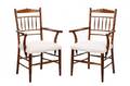 Pair American Carved Oak Ring Turned Arm Chairs