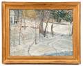 American School Snowy Winter Pathway Oil