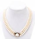 Three Strand Pearl Necklace Diamond Set Clasp
