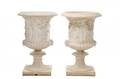 Pair Italian Cast Limestone Figural Garden Urns