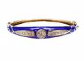 14k Gold Blue Enamel  Diamond Bracelet