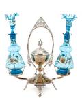 Victorian Silver  Glass Perfume Vanity Caddy Set