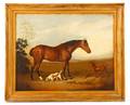 British School Horse and Hunting Dogs Oil