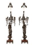 Pair French Neoclassical Bronze Candelabrum Lamps