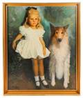 American School Little Girl with Collie Oil