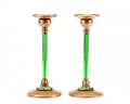 Tiffany Furnaces Emerald Glass  Bronze Candles