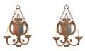 Pair French Provincial Wrought Iron Crest Sconces
