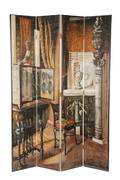 Neoclassical Genre Scene Hand Painted Floor Screen