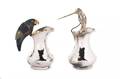 Two Inlaid Silver Plate Los Castillo Pitchers