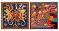 Two Deep Blue Huichol Art Yarn Works on Wood