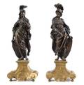 A Pair of French Gilt and Patinated Bronze Figural Chenets