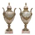 A Pair of Neoclassical Gilt Bronze Mounted Marble Urns