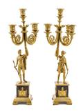 A Pair of Empire Style Gilt and Patinated Bronze FiveLight Candelabra