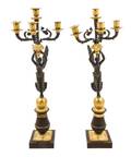A Pair of Empire Gilt and Patinated Bronze FourLight Candelabra