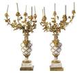 A Pair of Gilt Bronze Mounted Sevres Porcelain Candelabra
