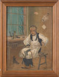 Oil on canvas of a cobbler