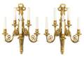 A Pair of Neoclassical Gilt Bronze FiveLight Sconces