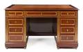 A Russian Neoclassical Brass Inlaid Mahogany Pedestal Desk