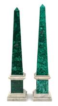 A Pair of Malachite and Marble Obelisks