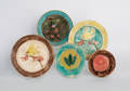 Five majolica plates