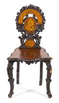A Black Forest Parquetry and Stenciled Wood Side Chair