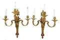 A Pair of Louis XVI Style Gilt Bronze ThreeLight Sconces