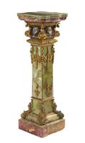 A Continental Gilt Bronze and Champleve Mounted Onyx Pedestal