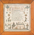 English silk on linen sampler dated 1822