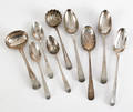 Nine Georgian silver serving spoons and ladles late 18th c