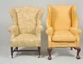 TWO GEORGE III STYLE MAHOGANY WING CHAIRS