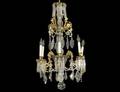 BRASS AND GLASS SIX LIGHT CHANDELIER