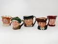 GROUP OF FIVE ROYAL DOULTON TOBY MUGS
