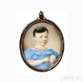 American School Probably Southern United States c 183040 Portrait Miniature of a Boy in a Blue Dress Holding a Sprig of Cotton Un