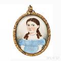 American School c 183040 Portrait Miniature of a Girl in a Blue Dress