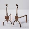 Pair of Wrought Iron Heartdecorated Andirons