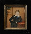 American School Mid19th Century Threequarter Length Portrait Miniature of a Boy in a Black Suit