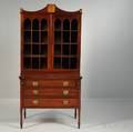Inlaid and Glazed Mahogany DeskBookcase