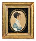 Rufus Porter ConnecticutMassachusetts 17921884 Profile Portrait Miniature of a Woman in a Blue Dress