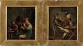 Manner of Adriaen Jansz van Ostade Dutch 16101685 Two Tavern Interiors with Peasants Smoking