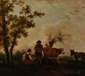 Dutch School 19th Century Country Couple with Sheep a Cow and Donkey
