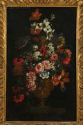 Flemish School 17th Century Style Two Still Lifes with Flowers in Classical Urns