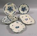 Five Early Worcester Porcelain Floraldecorated Blue and White Dishes
