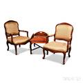 Pair of Louis XVstyle Upholstered Fauteuil and a Georgianstyle Mahogany Butlers Tray Table
