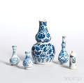 Five Export Blue and White Bottle Vases