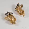 Retro 14kt Gold Sapphire and Diamond Earrings