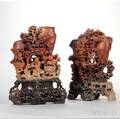 Pair of Carved Soapstone Double Vases